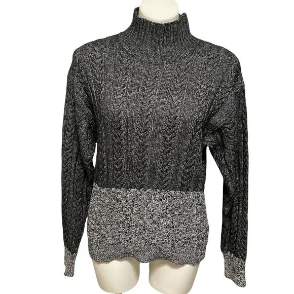 Splendid Cable Knit Colorblock Mock Neck Sweater - Picture 3 of 7